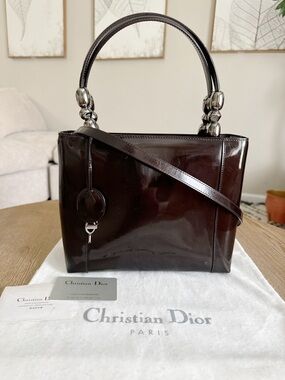 Auth Dior Black Patent Leather Top-Handle Bag